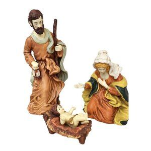 Hand Painted Porcelain Nativity Set 3 Piece Mary Joseph and Baby Jesus Figurines